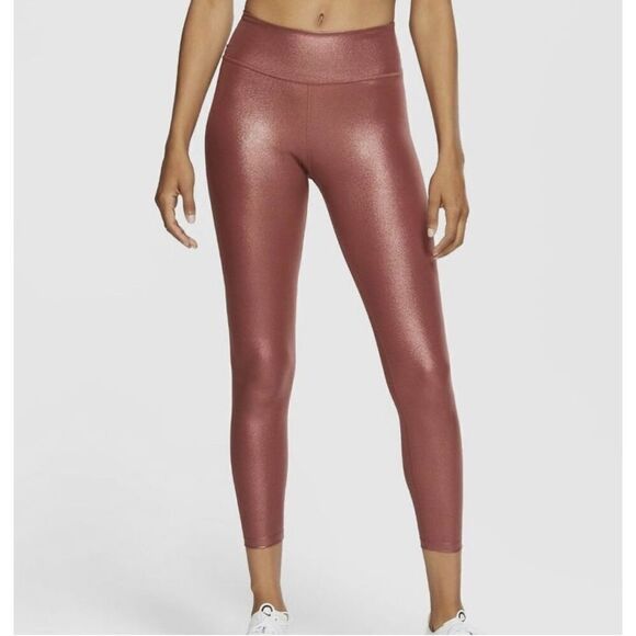 Womens Nike One Icon Clash Mid Rise 7/8 Rose Gold Shimmer Pink Clay Leggings XXL - Picture 2 of 6